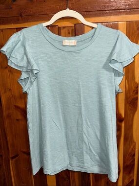 Altar’d State Light Blue Ruffle Sleeve Tee